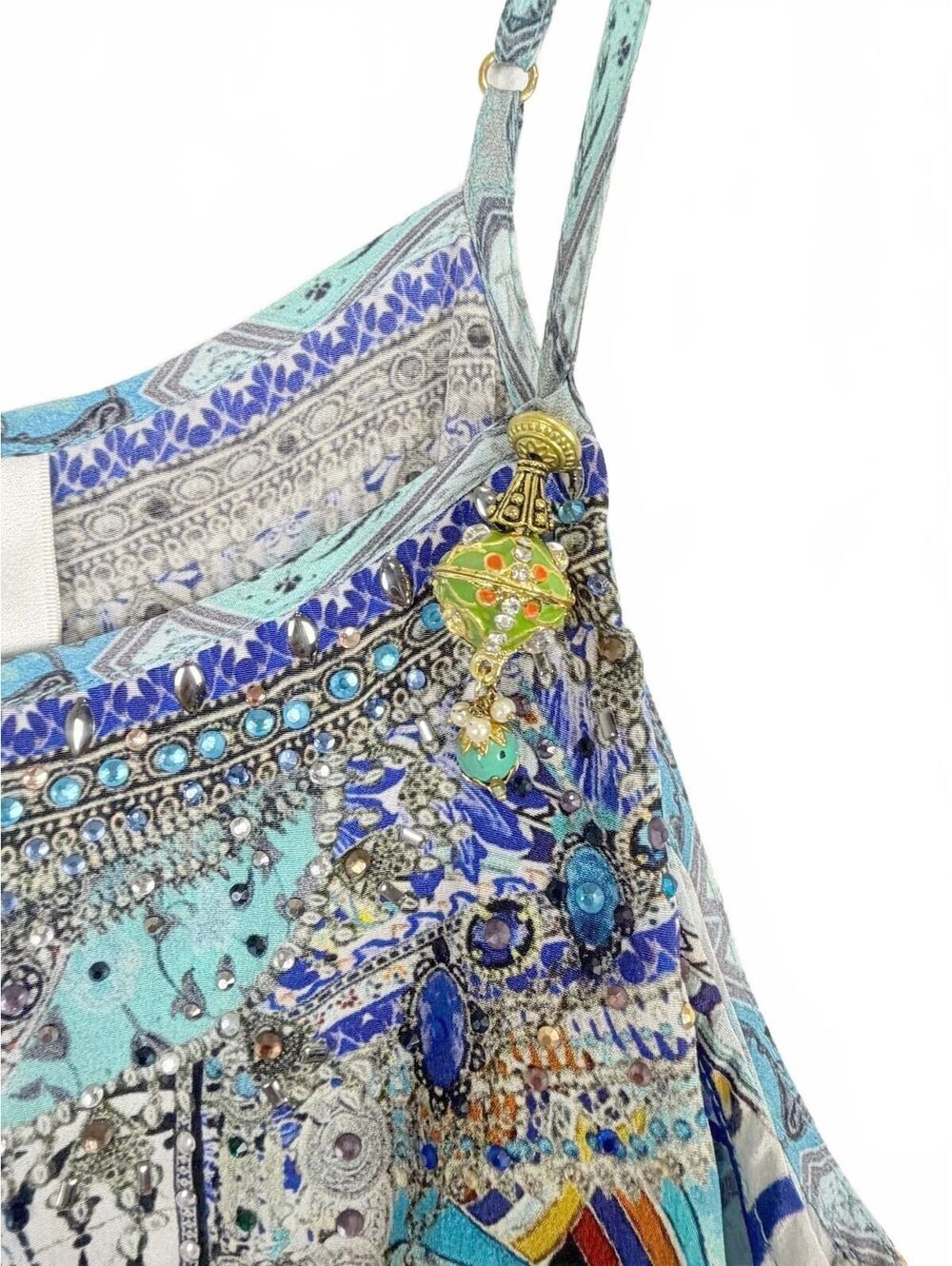 Camilla Everlasting Udaipur Embellished Silk Coverup Romper Blue Mosaic Small - Picture 4 of 8